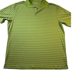 Nike Golf Polo Shirt Men XL Green White‎ Striped Dri Fit Performance Golf Tennis